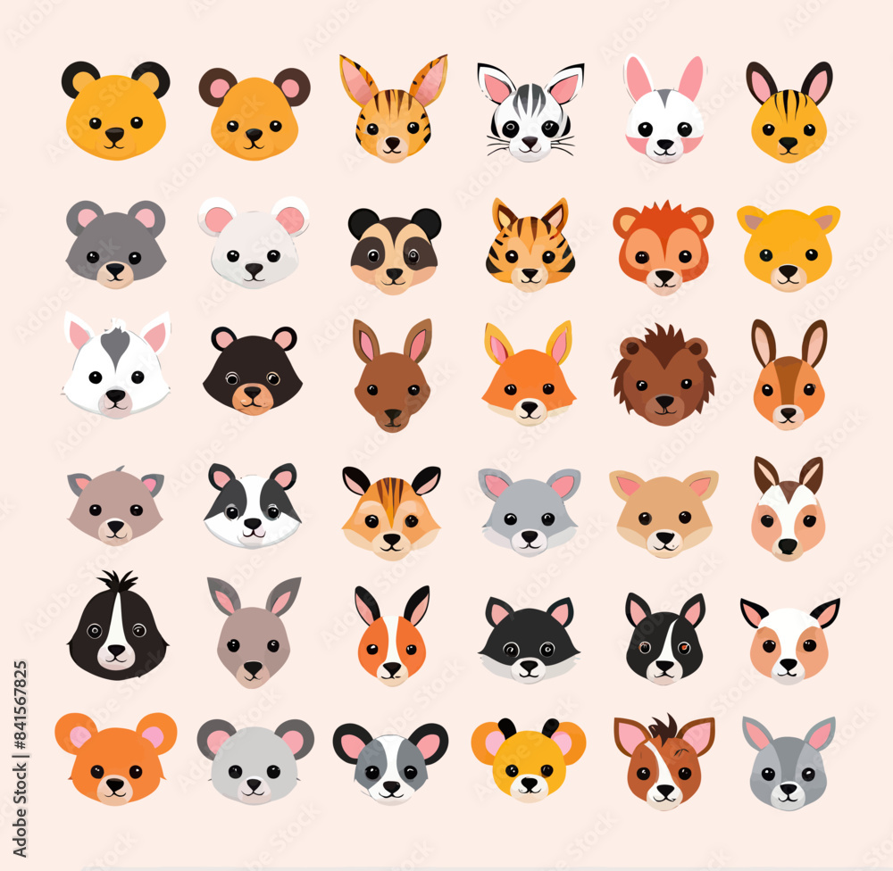 a bunch of different animal heads on a pink background a bunch of different animal heads on a pink background
