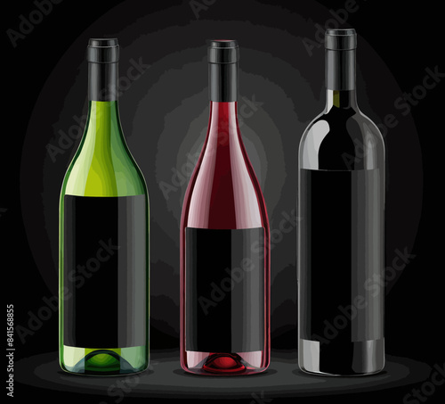 three bottles of wine on a black background