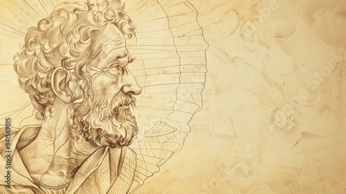 Wallpaper Mural Biblical Illustration of Apostle James the Greater with Scallop Shell, Symbolizing Pilgrimage on Beige Background with Copyspace Torontodigital.ca