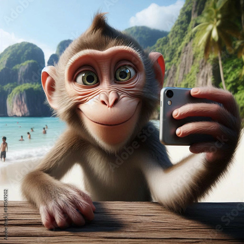 a mischievous monkey making a big smile white background