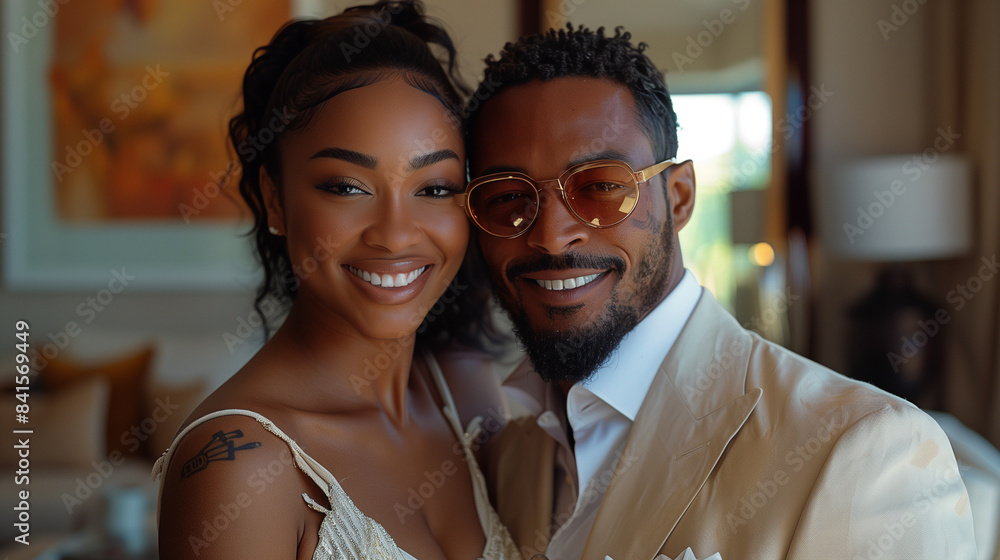 Happy Couple Portrait. Woman and Man Together (Love, Relationship, Marriage, Romantic, Boyfriend and Girlfriend, Family). Photo in Hotel