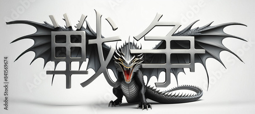 KANJI FOR WAR WITH BLACK DRAGON WINGS SPREAD