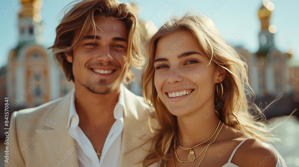 Young Russian Couple in Love. Woman and Man Portrait Retro Old Money Style. Husband and Wife Young Russian Couple in Love. Woman and Man Portrait Retro Old Money Style. Husband and Wife