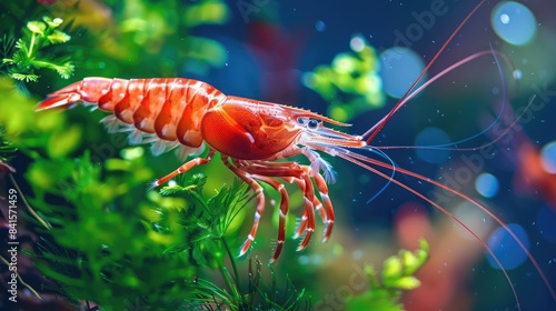 Fototapeta Naklejka Na Ścianę i Meble -  Shrimp with a Red Hue in an Aquarium