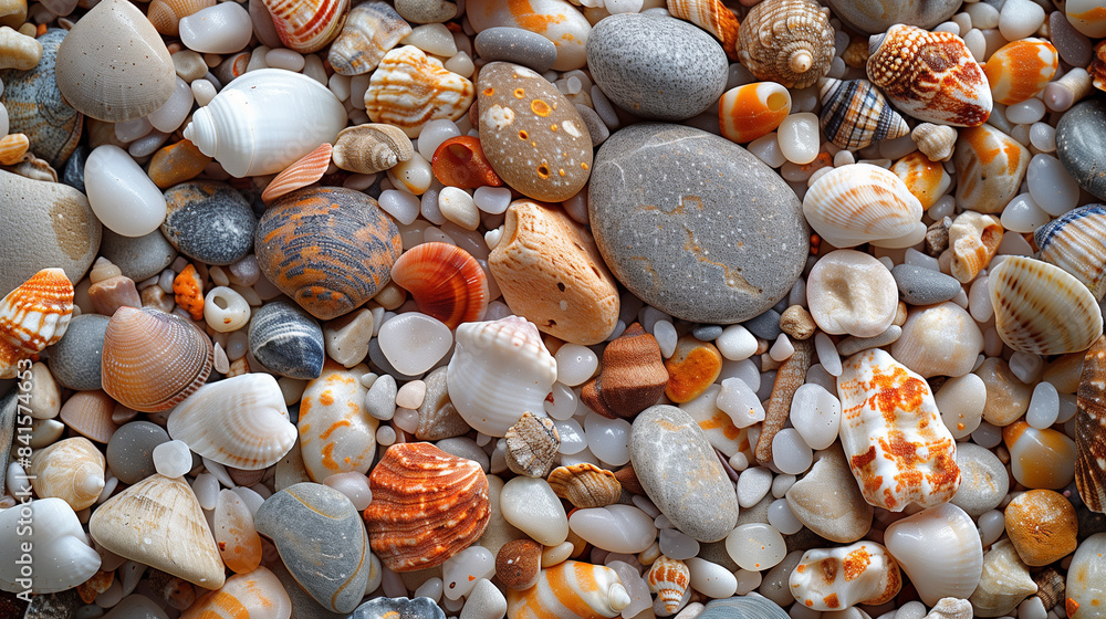 Colorful Beach Pebbles and Shells Close-Up Colorful Beach Pebbles and Shells Close-Up