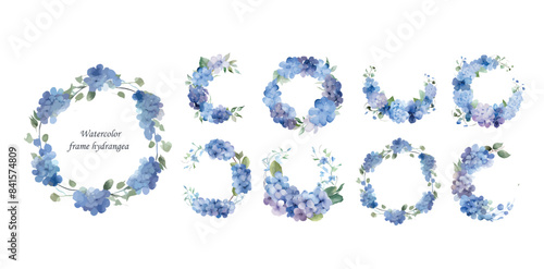 watercolor hydrangea frame.watercolor hydrangea frame. Botanical design. Hand drawn illustration 