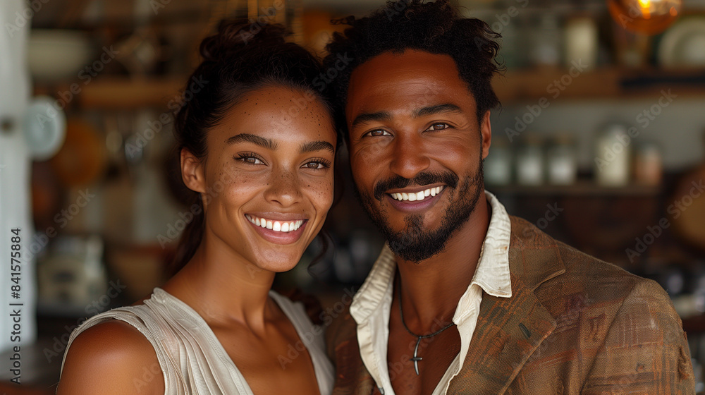 Fototapeta premium Happy Black Couple Smile. Marriage. Love. Relationship. Family. Female and Male. Smiling. Happiness. Woman and Man. Romantic. Romance