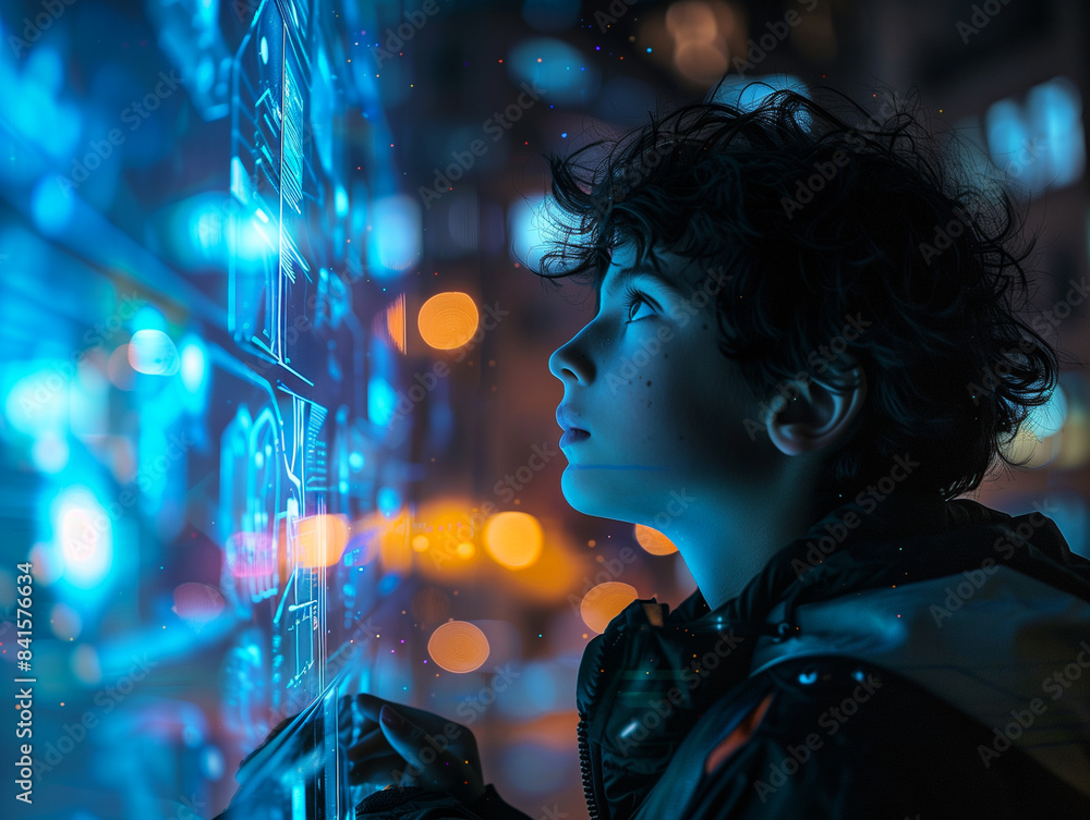 AI with young man in the night AI with young man in the night