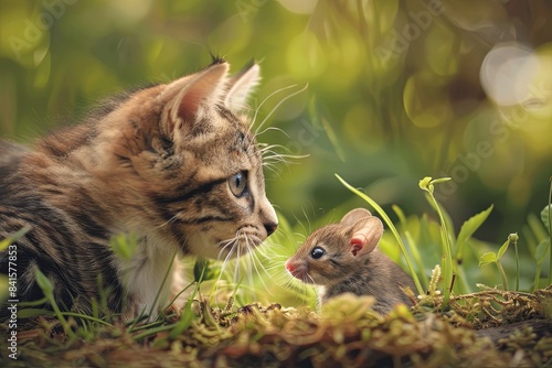 Cat and mouse are cute friends