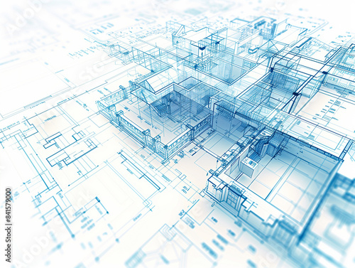 Architecture design: blueprint plan - illustration of a plan modern residential building / technology, industry, business concept illustration: real estate, building, construction, architecture