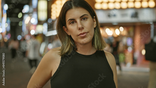 Photography Beautiful hispanic woman's serious expression captured in cityscape portrait, st