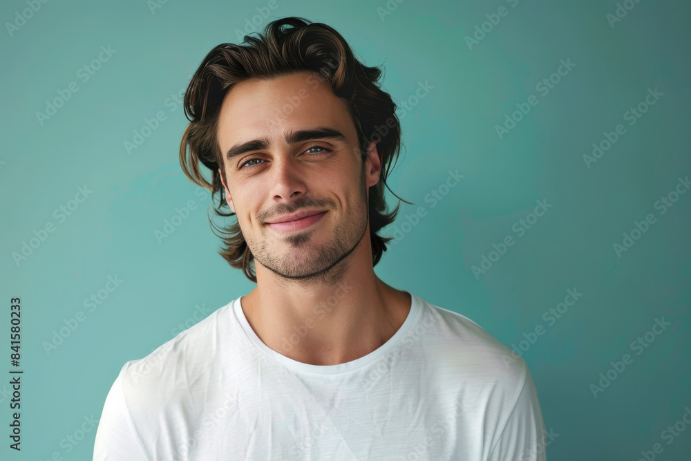 A close up portrait of a young man with a subtle smile A close up portrait of a young man with a subtle smile