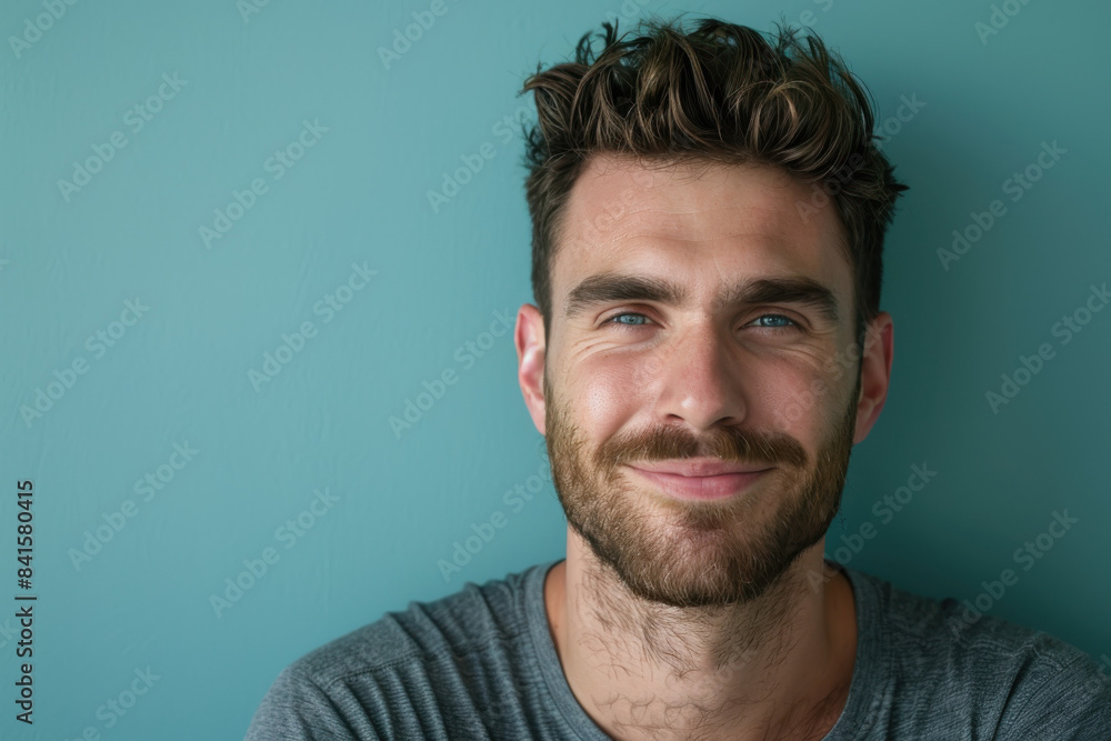 A close up portrait of a young man with a subtle smile A close up portrait of a young man with a subtle smile