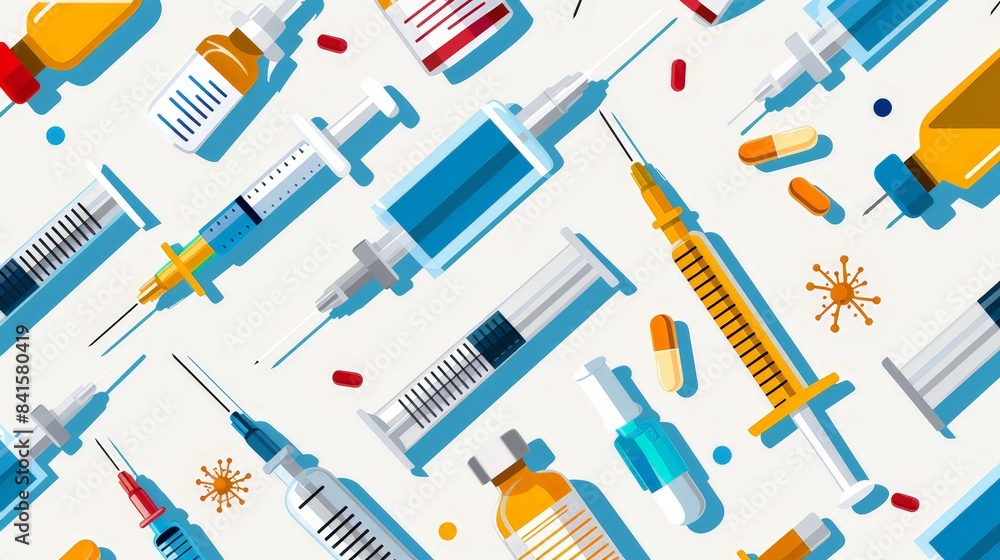 Design a graphic of various vaccine vials and syringes, symbolizing the global vaccination efforts to combat COVID-19. Design a graphic of various vaccine vials and syringes, symbolizing the global vaccination efforts to combat COVID-19.