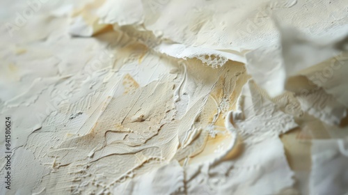Design a heavily textured, handmade paper with a variety of embedded fibers and materials, emphasizing a rich and tactile feel. photo