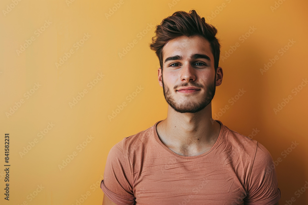 A close up portrait of a young man with a subtle smile A close up portrait of a young man with a subtle smile