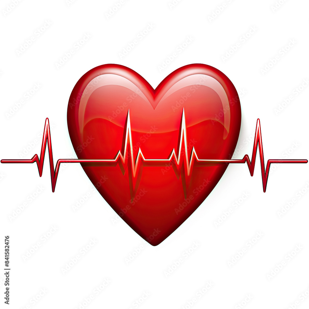 A simple graphic of a red heart with a red heartbeat wave running through the middle on a transparent background. Generative AI A simple graphic of a red heart with a red heartbeat wave running through the middle on a transparent background. Generative AI