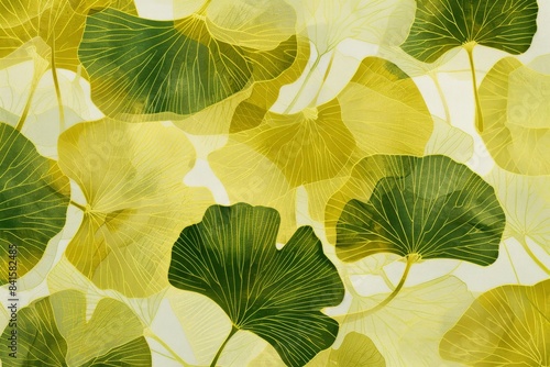 Lime green and gold pattern of ginkgo tree leaves