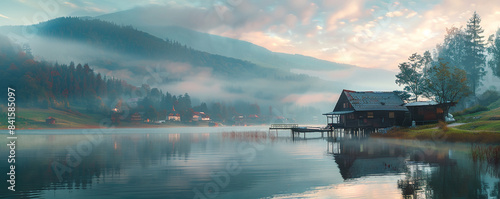 A dreamy morning scene at Lacu Rosu lake, Romania.