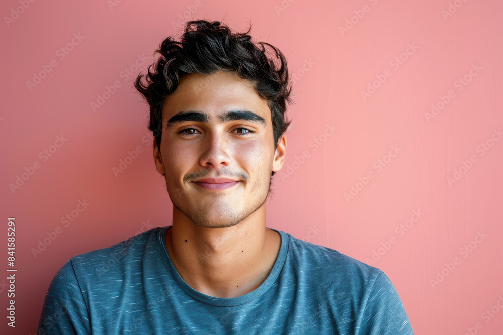 A close up portrait of a young man with a subtle smile A close up portrait of a young man with a subtle smile