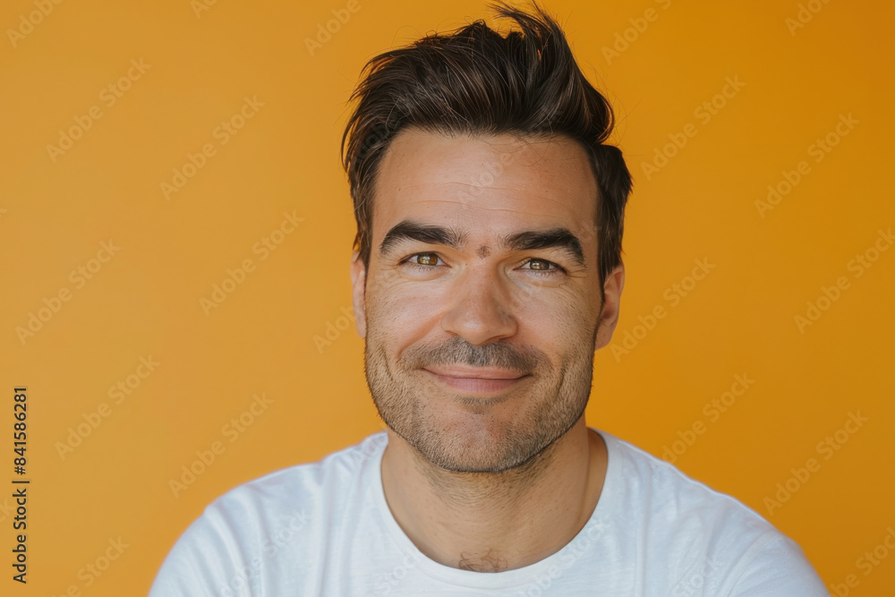 A close up portrait of a young man with a subtle smile A close up portrait of a young man with a subtle smile