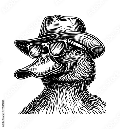 duck mafia sunglasses engraving black and white outline