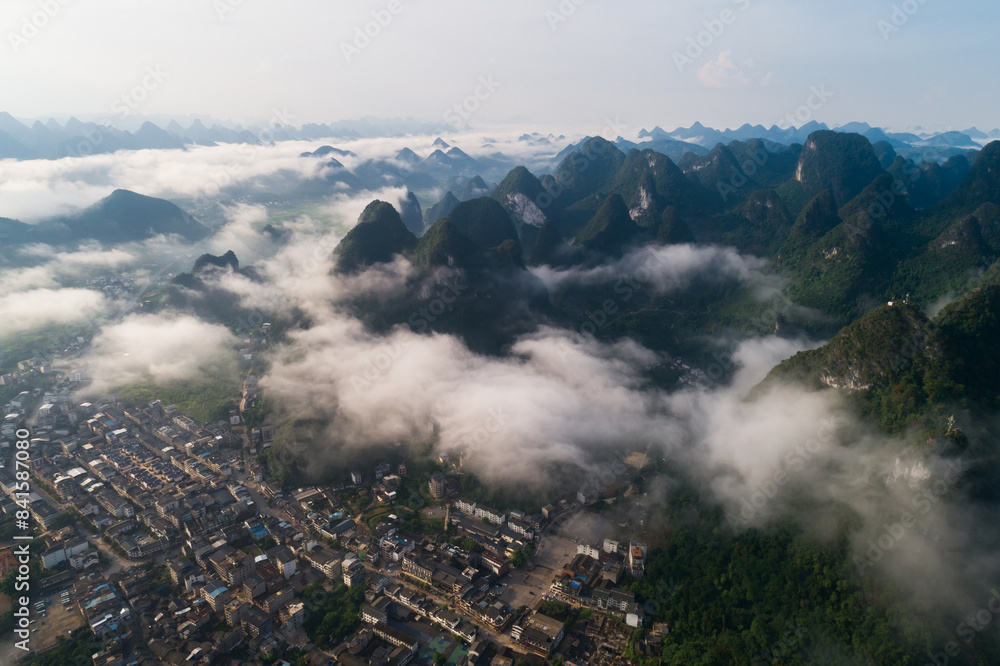 Xingping Town under the early morning mist Xingping Town under the early morning mist