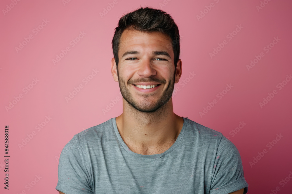 A close up portrait of a young man with a subtle smile A close up portrait of a young man with a subtle smile