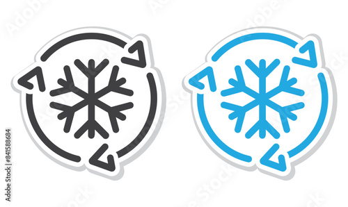 Freezer control icon, auto cooling or defrost, conditioning car or house, snowflake with two rotation arrows,.