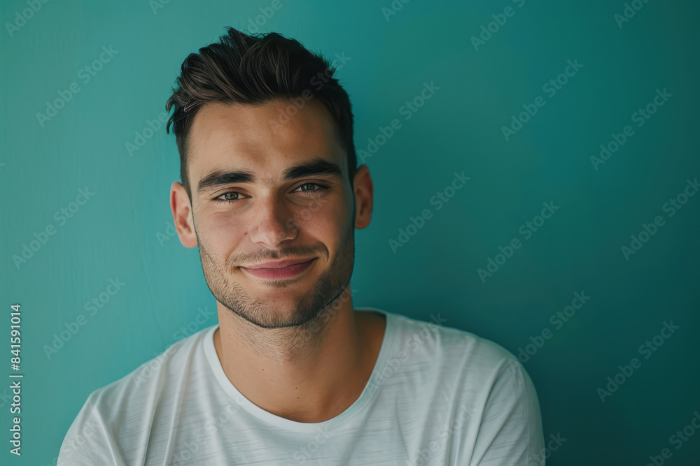 A close up portrait of a young man with a subtle smile A close up portrait of a young man with a subtle smile