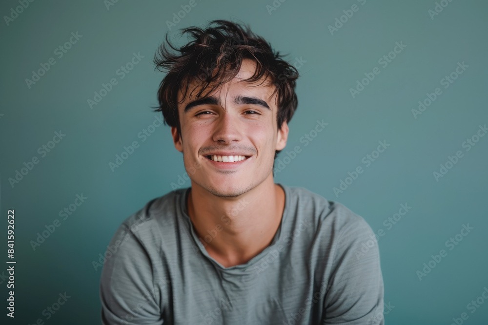 A close up portrait of a young man with a subtle smile A close up portrait of a young man with a subtle smile