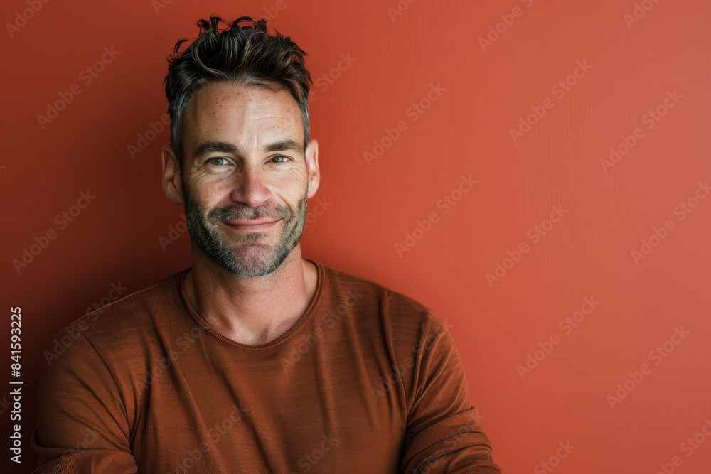 A close up portrait of a young man with a subtle smile A close up portrait of a young man with a subtle smile