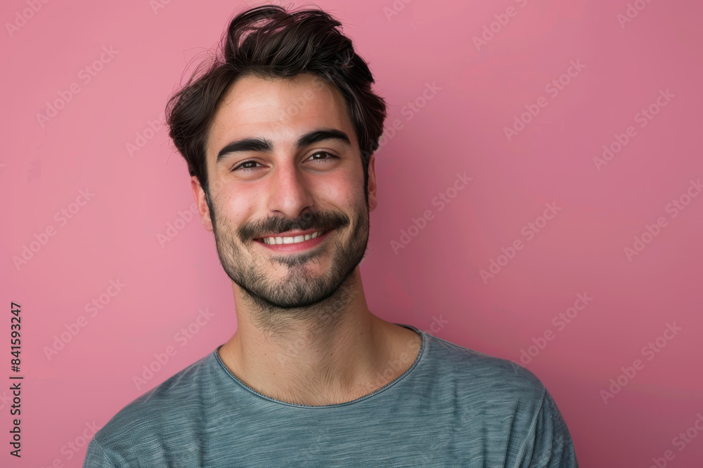 A close up portrait of a young man with a subtle smile A close up portrait of a young man with a subtle smile