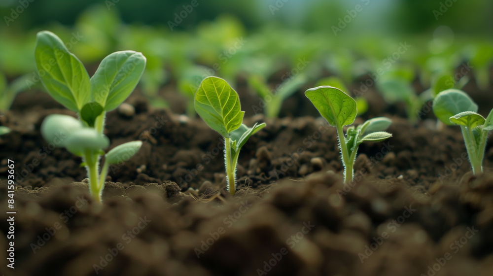 Young plants growing in fertile soil on farm Young plants growing in fertile soil on farm