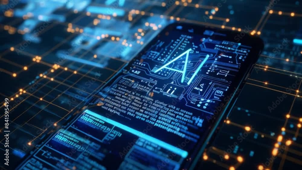 AI machine concept visualization as digital technology of deep learning cyber database of smart device gadget, science artificial intelligence network futuristic innovation.4 AI machine concept visualization as digital technology of deep learning cyber database of smart device gadget, science artificial intelligence network futuristic innovation.4