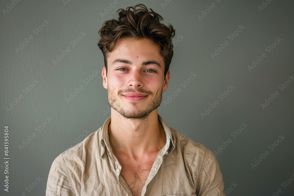 Obraz premium A close up portrait of a young man with a subtle smile