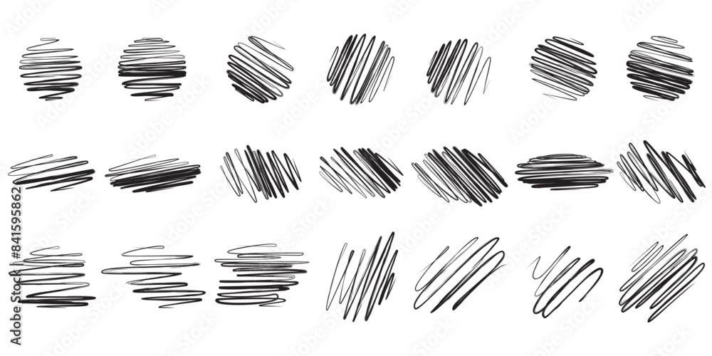 Scribble collection: A playful collection of scribble art featuring an array of shapes in color black. These expressive and energetic designs are suitable for a variety of creative purposes. Scribble collection: A playful collection of scribble art featuring an array of shapes in color black. These expressive and energetic designs are suitable for a variety of creative purposes.