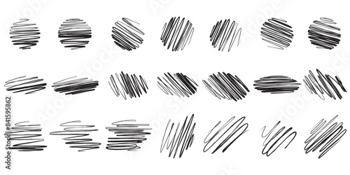 Scribble collection: A playful collection of scribble art featuring an array of shapes in color black. These expressive and energetic designs are suitable for a variety of creative purposes.