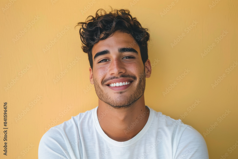 A close up portrait of a young man with a subtle smile A close up portrait of a young man with a subtle smile