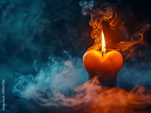 Ethereal Heart Shaped Smoke Cloud From Candle Flame Symbolizing Love and Warmth