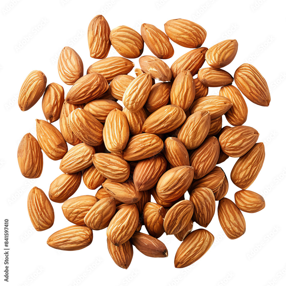 Fototapeta premium Close-up of fresh almonds in bulk, showcasing their brown, textured shell. Ideal for health, food, and ingredient-themed stock photos.