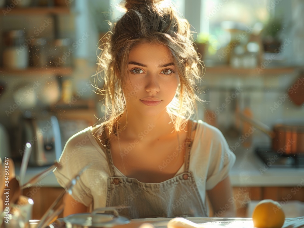 Modern Woman Unpacking Kitchen Items in New Apartment, Organizing Utensils and Setting Up Space with Care and Style