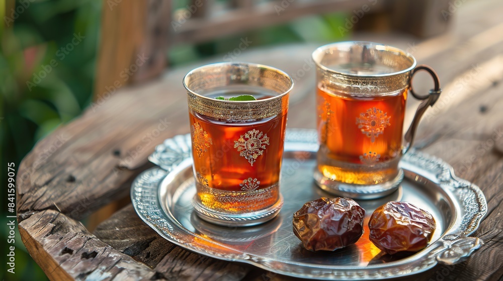 Ramadan month. Refreshment. Date. Silver tray . Generative Ai Ramadan month. Refreshment. Date. Silver tray . Generative Ai
