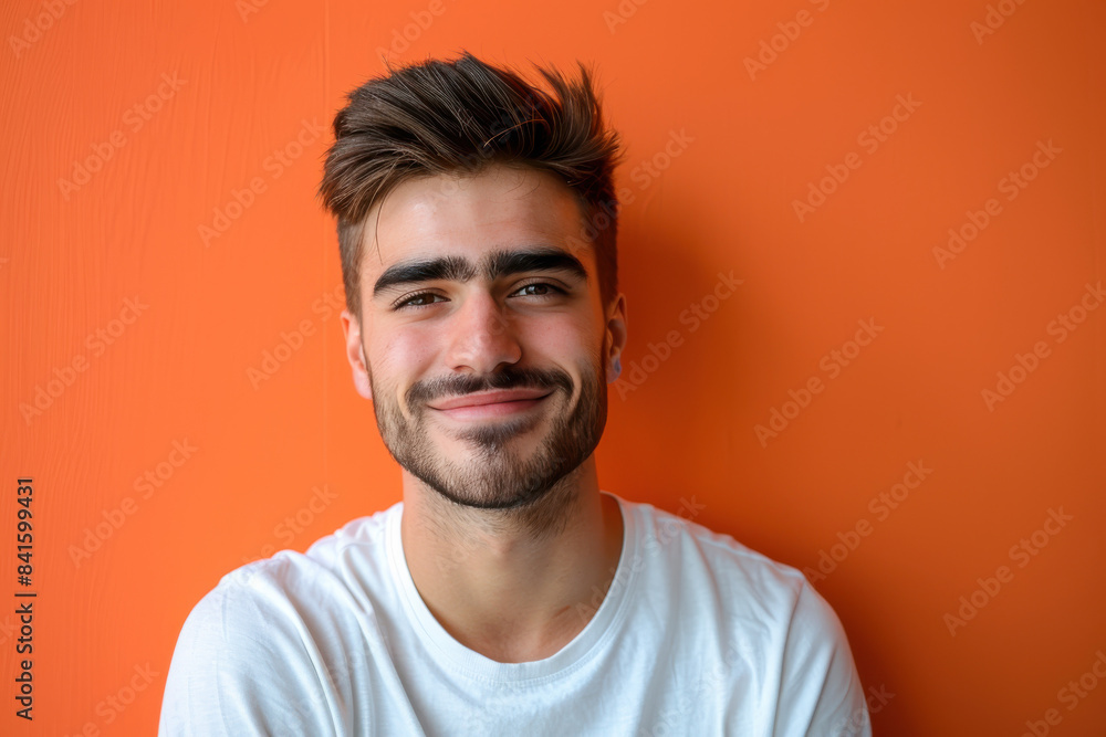 A close up portrait of a young man with a subtle smile A close up portrait of a young man with a subtle smile