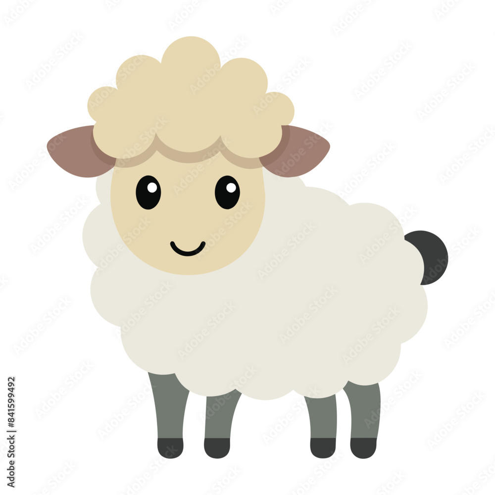 Naklejka premium Vector flat cartoon illustration of a cute sheep