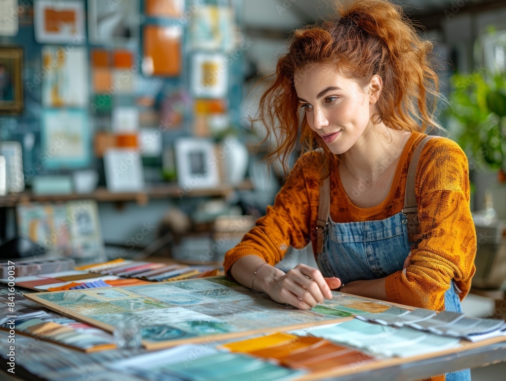 Couple Discussing Interior Design Ideas for New Home with Mood Board and Swatches - Realistic Digital Illustration Couple Discussing Interior Design Ideas for New Home with Mood Board and Swatches - Realistic Digital Illustration