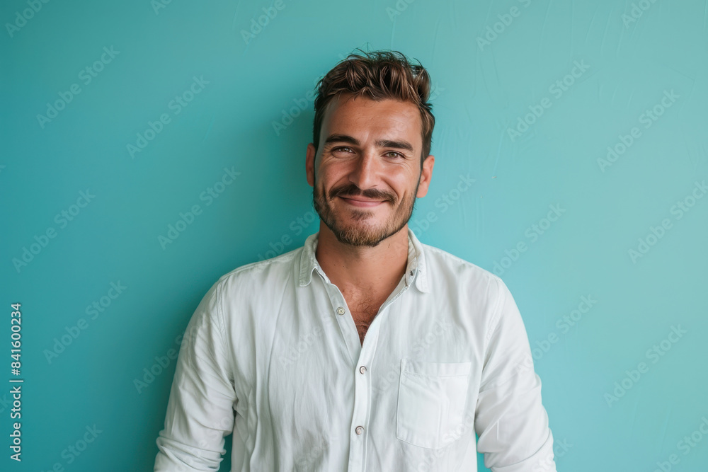 A close up portrait of a young man with a subtle smile