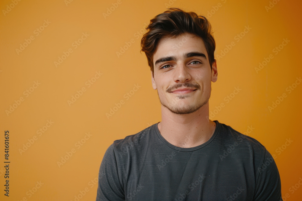 A close up portrait of a young man with a subtle smile A close up portrait of a young man with a subtle smile