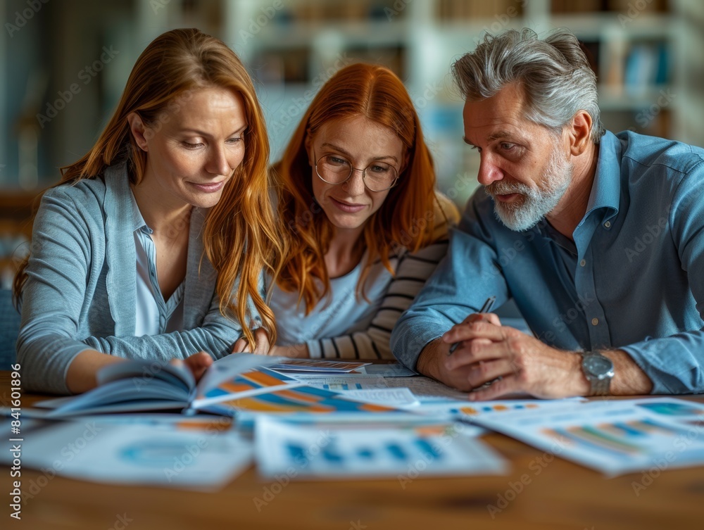 Fototapeta premium Strategic College Savings Planning Meeting with Financial Advisor - Realistic Digital Illustration