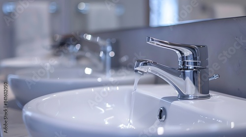 A pristine white bathroom sink with gleaming faucets and fixtures, Generative AI